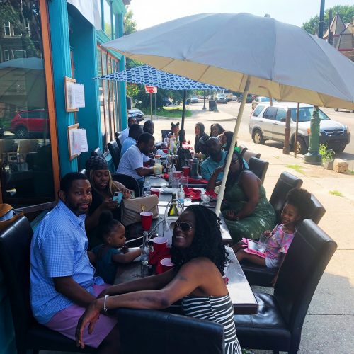 family outside square